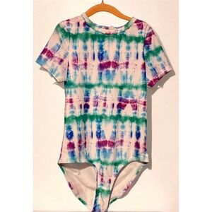 DSG Girls Short Sleeve 1 Piece Swimsuit Tide Dye Multi UV 50+ Protection Size S